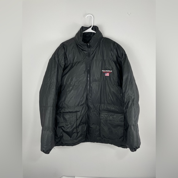 VINTAGE 90s Polo Sport Ralph Lauren Down Puffer Jacket Men's XL Solid Black READ